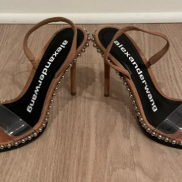 Alexander Wang Nova Transparent Camel Caramel Suede Slingback Sandal 7 (37.5) - Picture 4 of 11